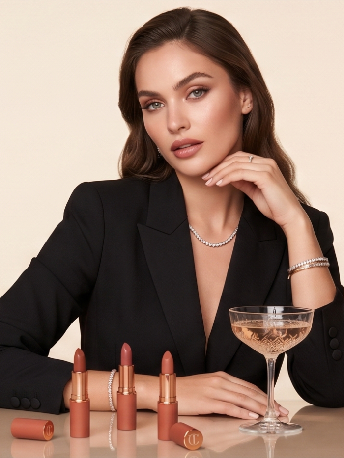 Model posing with lipsticks