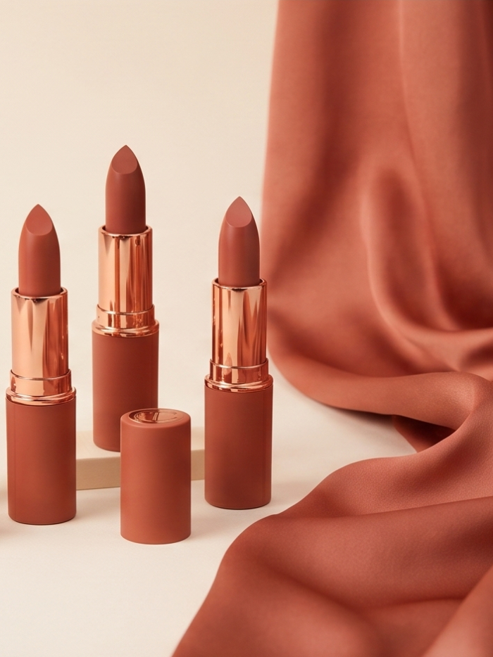 Three terracotta lipstick bullets
